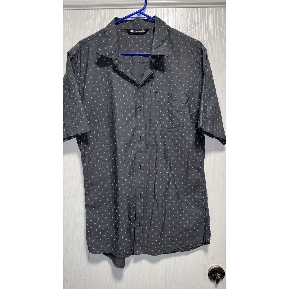 Travis Mathew Short Sleeve Button Front Shirt Blue Print Men's Size XLarge